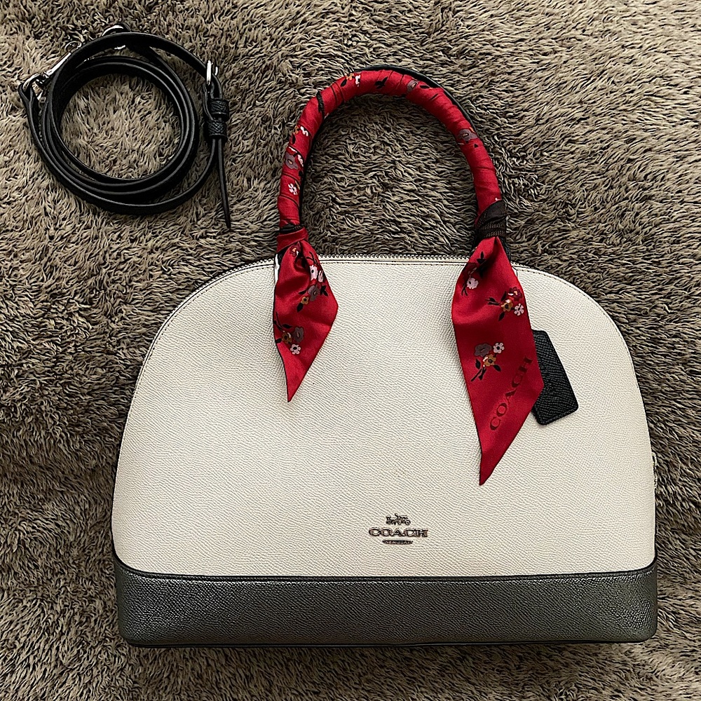 Coach Sierra Leather Crossgrain Colorblock Satchel And Reversible Monogram Scarf